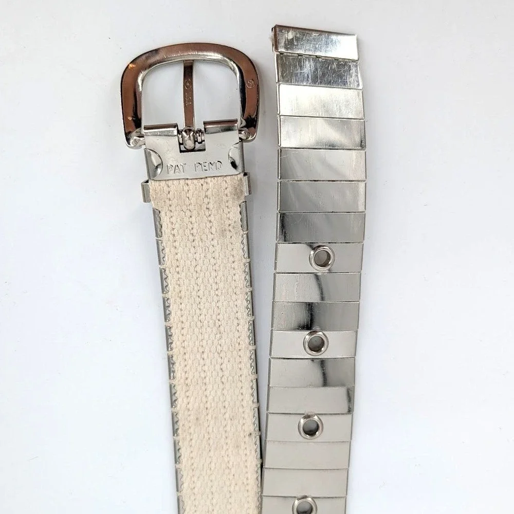 Disco Ball Silver Tone Metal Plate Chain Belt Metallic Mirror 33 Inch Reflecive